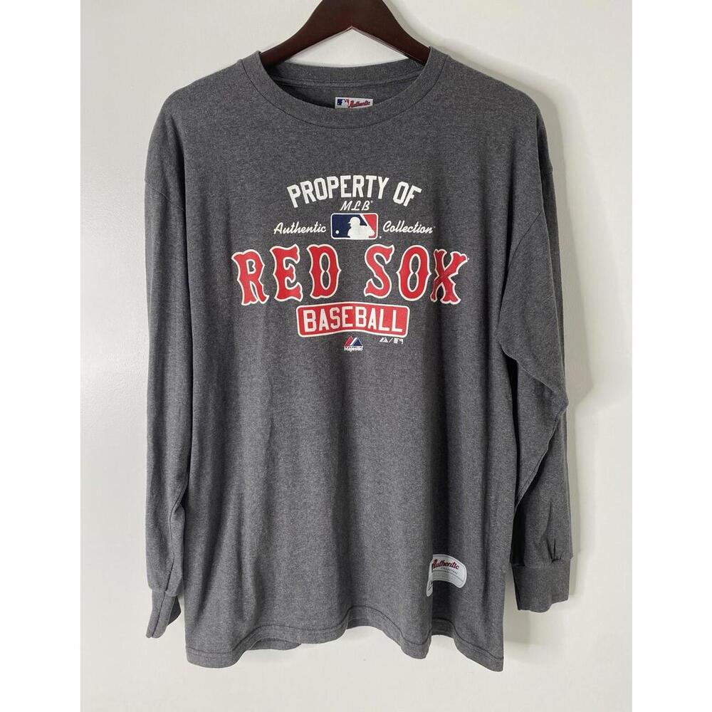 Red Sox T Shirt Adult Size Large Gray Long Sleeve Majestic Baseball MLB